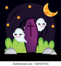 ghosts and coffin moon stars halloween