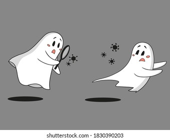 ghosts and coronavirus. Illustration for Halloween 2020