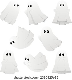 Ghosts for the decoration of postcards and other cards for the holiday of Halloween on All Saints' Day isolated on a white background