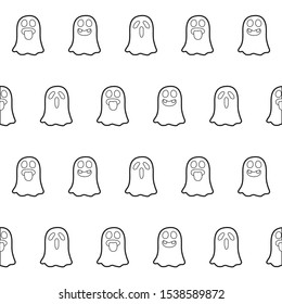 Ghosts with a different expression seamless halloween outline on the white background. Holiday decoration. Line vector. Doodle wallpaper. Wildlife set - Vector