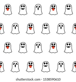 Ghosts with a different expression seamless halloween pattern on the white background. Holiday decoration. Line vector. Doodle wallpaper. Wildlife set - Vector