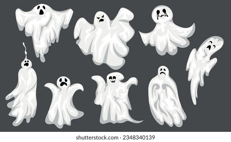 ghosts of different shapes on a dark background set