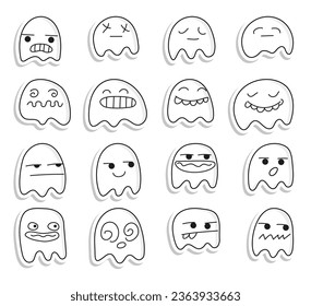 ghosts doodle stickers vector set 