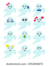Ghosts emogi. Happy Halloween. Background with ghosts for social networks. Vector illustration.