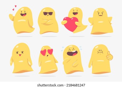 Ghosts emotions vector cartoon characters set isolated on a white background.