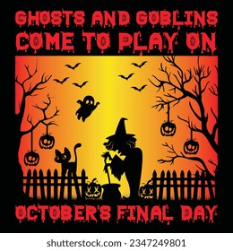 Ghosts and goblins come Halloween T shirt design