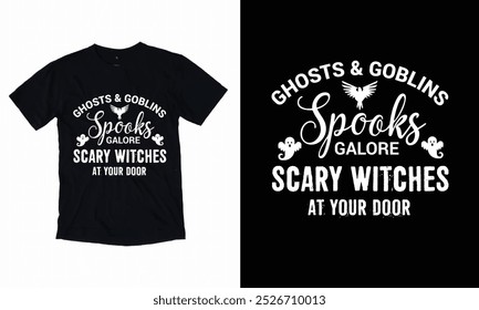 Fantasmas E Duendes Falam Galore Bruxas Assustadoras Em Sua Camiseta Design Halloween Tipografia T-shirt. 