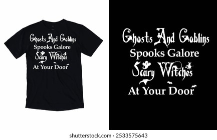 Fantasmas E Duendes Falam Galore Bruxas Assustadoras Em Sua Camiseta Design Halloween Tipografia T-shirt.