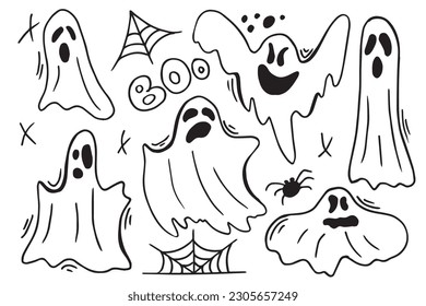 ghosts. Halloween animal. Vector Hand Drawn. Line art. Sketch Illustration. Ghost. For seasonal design, textile, decoration kids playroom or greeting card. Hand drawn prints and doodle.