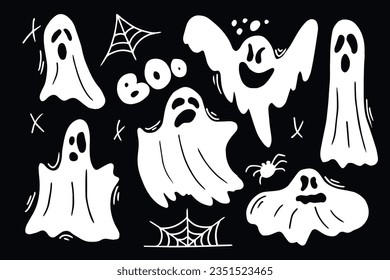 ghosts. Halloween animal. Vector Hand Drawn. Line art. Sketch Illustration. Ghost. For seasonal design, textile, decoration kids playroom or greeting card. Hand drawn prints and doodle.