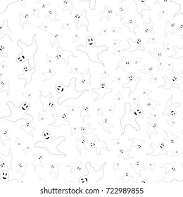 the ghosts of Halloween on a white background. For postcard, invitation, poster. Seamless pattern. Vector illustration.