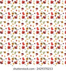 Ghosts Halloween Seamless Pattern with Different Characters on a Light Color Background, Vector Illustration Design