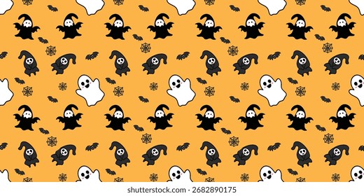 Ghost's Halloween seamless pattern, Seamless Halloween pattern with ghosts stars and bats, Halloween seamless pattern with pumpkins. 