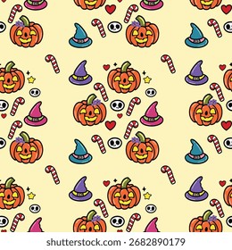 Ghost's Halloween seamless pattern, Seamless Halloween pattern with ghosts stars and bats, Halloween seamless pattern with pumpkins. 