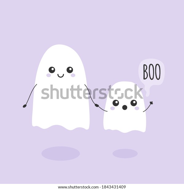Ghosts Holding Hands Little Ghost Say Stock Vector Royalty Free 1843431409