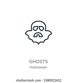 Ghosts icon. Thin linear ghosts outline icon isolated on white background from halloween collection. Line vector sign, symbol for web and mobile