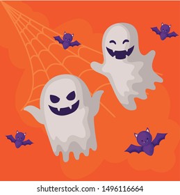 ghosts mysteries with icons of halloween