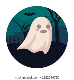 ghosts mysteries over halloween scene, vector illustration