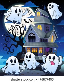 Ghosts near haunted house theme 5 - eps10 vector illustration.