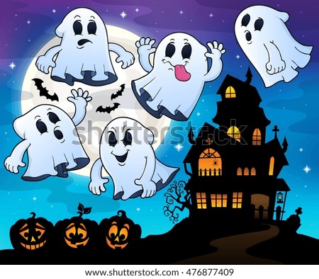 Ghosts near haunted house theme 4 - eps10 vector illustration.