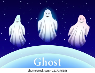 ghosts on the background of the starry night sky. Vector Illustration