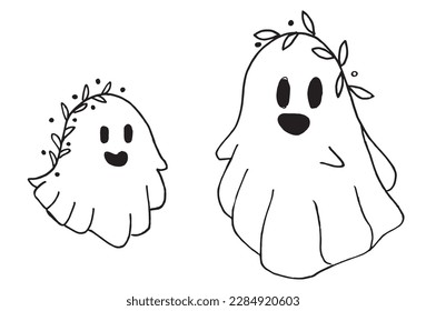 Ghosts outline illustration vector image. Hand drawn ghosts sketch image artwork. Simple original logo icon from pen drawing sketch.