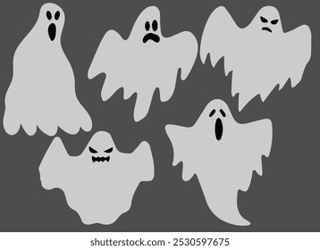 Ghosts, pack, vector illustration, set, halloween, 10EPS
