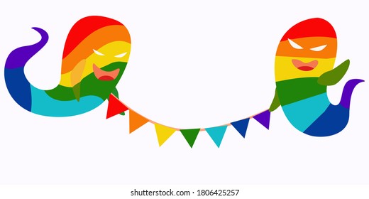 ghosts painted to look like rainbows, a picture for LGBT Halloween parties