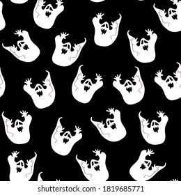 Ghosts pattern for the holiday Halloween on a black background