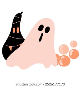 Fantasmas con perlas, calabaza de momia, Ilustración vectorial de calabaza de vampiro sobre fondo blanco 