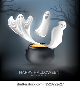 Ghosts And Pot Halloween Background Vector