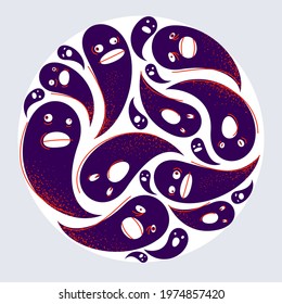 Ghosts round composition in a circle vector design illustration, horror and fear theme concept, phobia of paranormal, dead spirits.