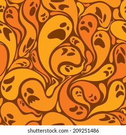 Ghosts seamless pattern in orange colour.