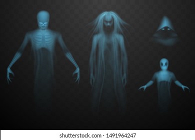 Ghosts set on transparent background