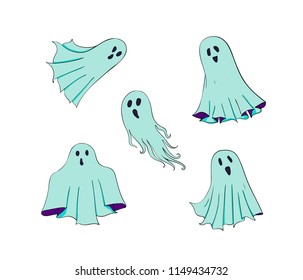 Ghosts set. Symbol of Halloween. Spook character of horror. Mystical Nightmare