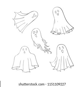 Ghosts set. Symbol of Halloween. Spook character of horror. Mystical Nightmare
