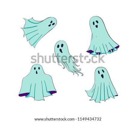 Ghosts set. Symbol of Halloween. Spook character of horror. Mystical Nightmare
