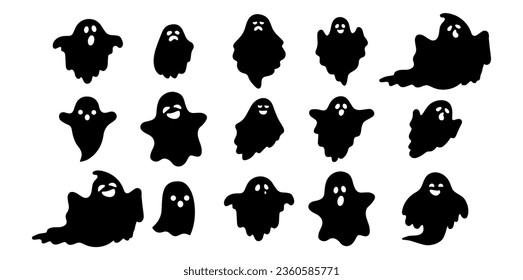 Ghosts Silhouette Set. Collection of mystical evil Halloween spirits. Vector Illustration