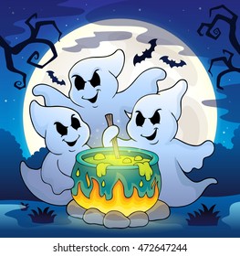 Ghosts stirring potion theme image 2 - eps10 vector illustration.