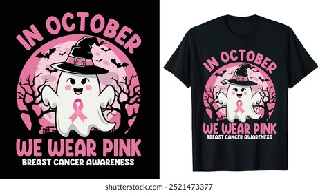 Sudadera de fantasmas, Camiseta de Halloween para la concienciación sobre el cáncer de mama, Camiseta de Asistencia de cáncer de mama de Asistencia, Png de cáncer de mama retro, Png de concienciación sobre el cáncer de mama, Png de fantasma rosa de Halloween, Camisa de Halloween 