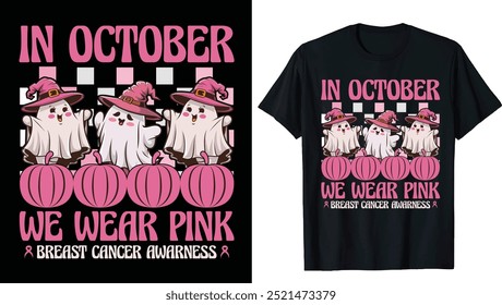 Ghosts Sweatshirt, Breast Cancer Awareness Halloween T-Shirt, Support Breast Cancer Support Tee, Retro Breast Cancer Png, Breast Cancer Awareness Png, Halloween Pink Ghost png, Halloween Shirt 