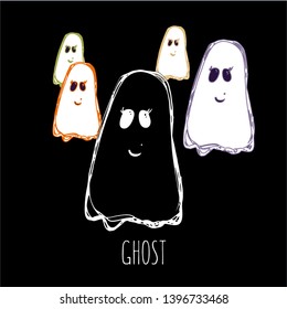 Ghosts vector hand drawn illustration. Halloween card, poster, banner, invitation. EPS 10