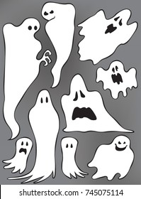 Ghosts, Vector Illustration, Spooky Halloween Set