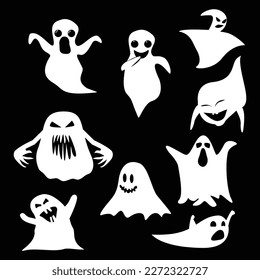 Ghosts in white for Halloween stickers and  decorations