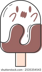 Ghost-shaped chocolate popsicle for Halloween treats Vector