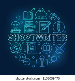 Ghostwriter blue vector round illustration made with ghostwriting thin line icons on dark background