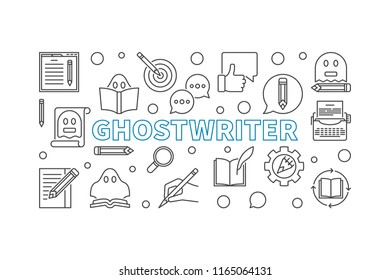 Ghostwriter vector horizontal banner or illustration made with ghostwriting thin line icons on white background