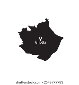 Ghotki map in black and white with location icon