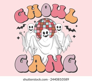 Ghoul gang Retro Camiseta, Retro Halloween Camiseta, Temporada de espeluznante, Fantasma calabaza Camiseta, Halloween de moda, Hippie Halloween, Ghouls Camiseta, Cortar archivo para Cricut y silueta