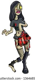 Ghoulish punk girl zombie in her punk rocker clothes
